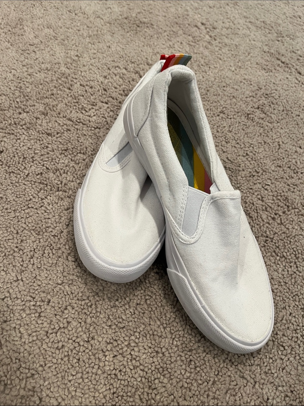 True Craft White Canvas Slip-On Sneakers with Rainbow Heel Tab